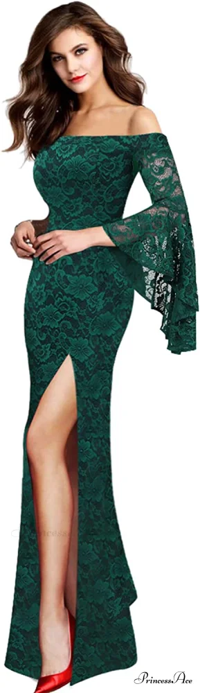 Christmas Off Shoulder Bell Sleeve Formal Evening Maxi Dress - Image 6