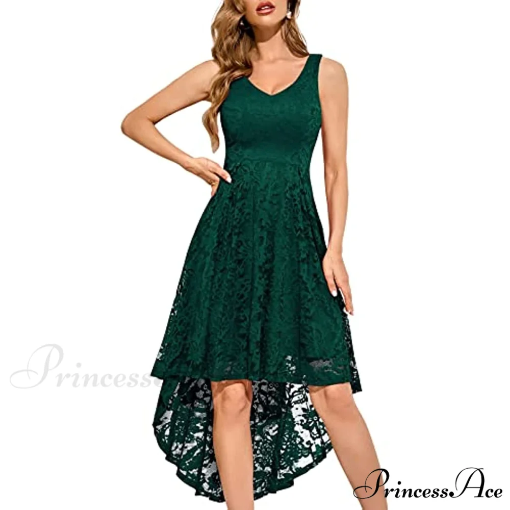 Christmas Vintage Floral Lace Sleeveless Formal Swing Dress - Image 2