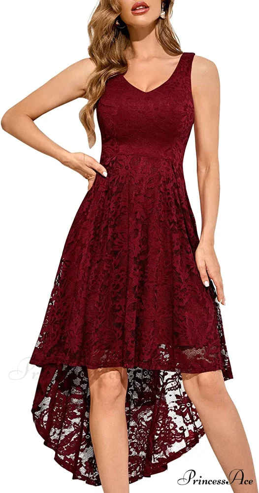 Christmas Vintage Floral Lace Sleeveless Formal Swing Dress - Image 3