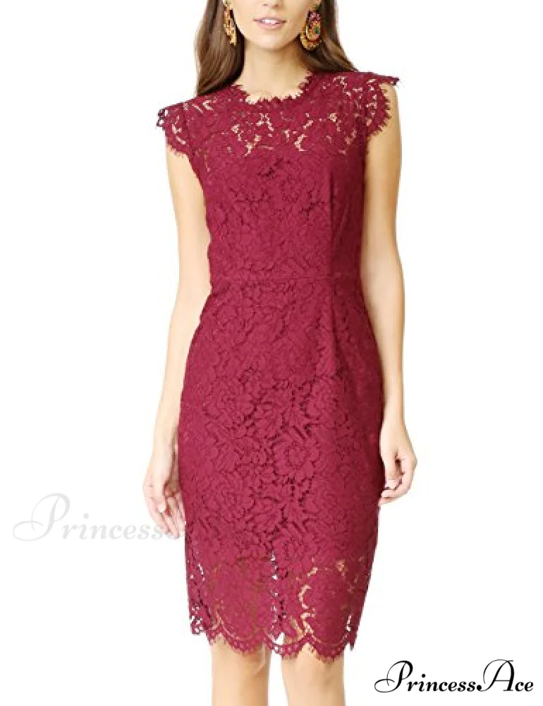 Sleeveless Lace Floral Elegant Crew Neck Knee Length Dress - Image 2