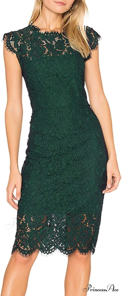 Sleeveless Lace Floral Elegant Crew Neck Knee Length Dress - Image 3