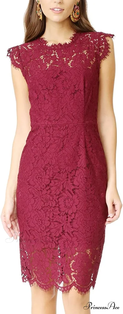 Sleeveless Lace Floral Elegant Crew Neck Knee Length Dress - Image 4