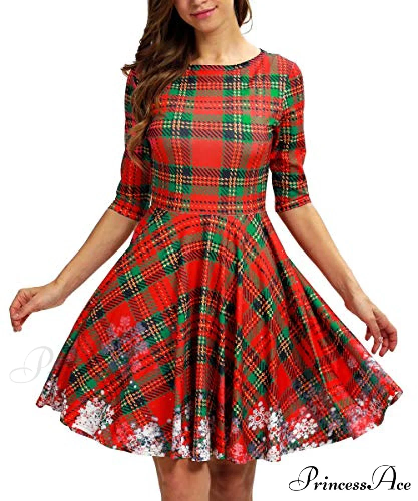 Christmas 3D Print Short Sleeve Unique Casual Flared Midi Dress - Image 2