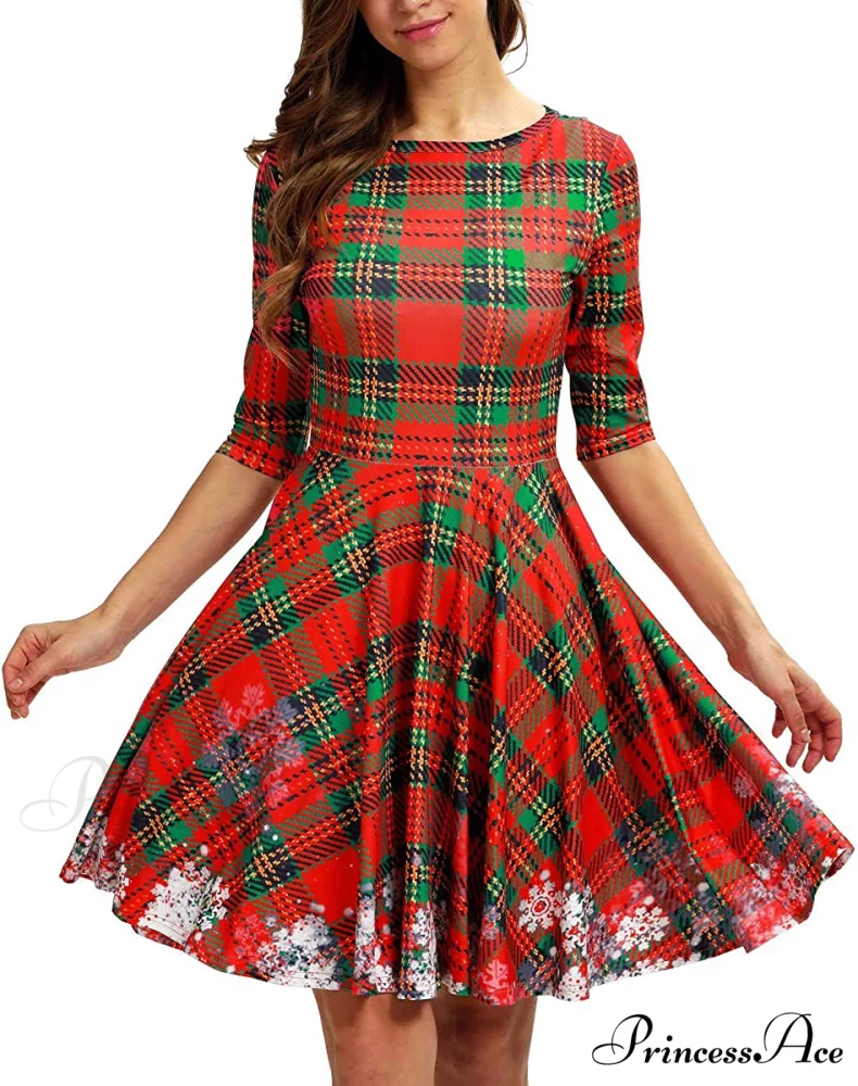 Christmas 3D Print Short Sleeve Unique Casual Flared Midi Dress - Image 4