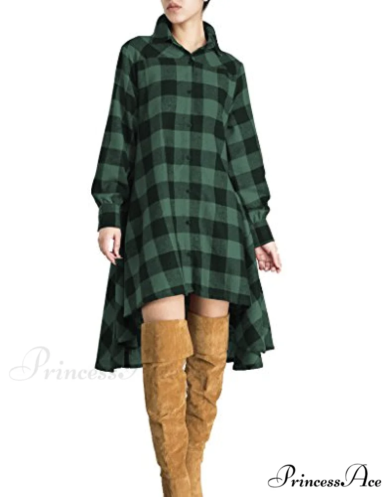 Christmas Plaids V Neck Long Sleeve Irregular Hem Dress - Image 2