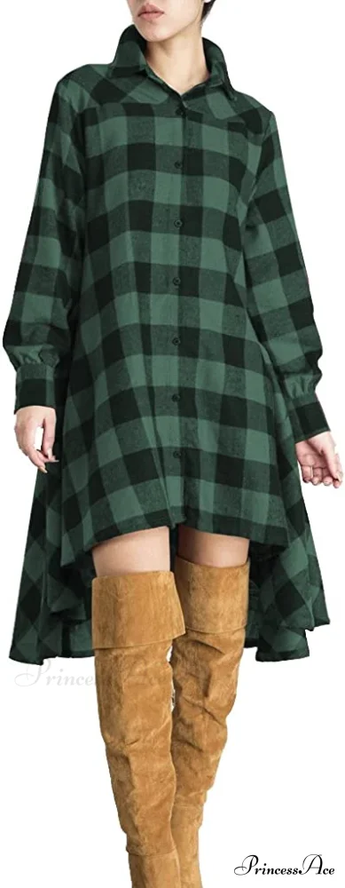 Christmas Plaids V Neck Long Sleeve Irregular Hem Dress - Image 4