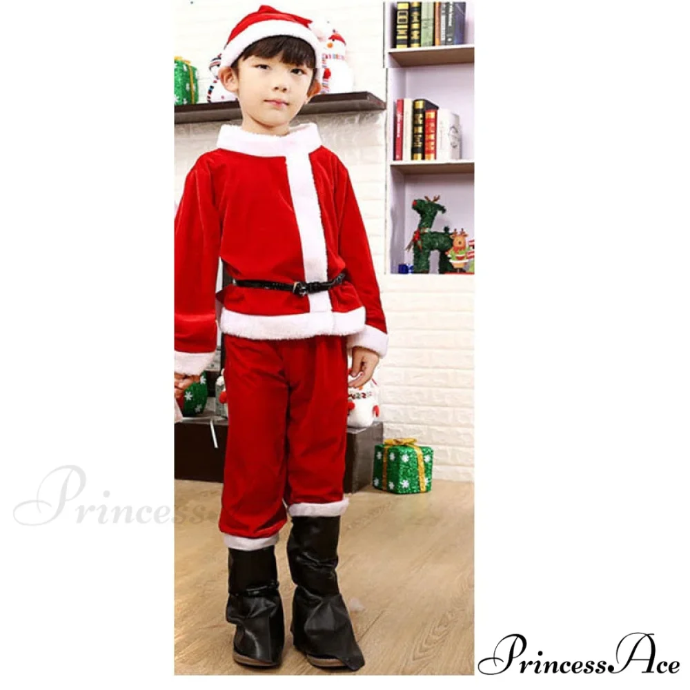 Child Christmas Santa Claus Dress Pants Tops Hat Cloak Belt Sets - Image 3