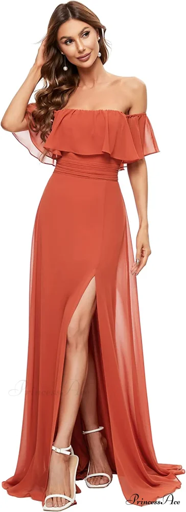 Off Shoulder Ruffle Party Side Split Beach Maxi Dress - Image 10