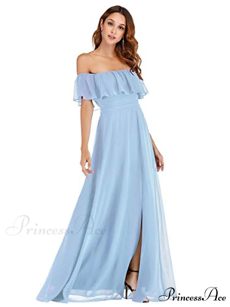 Off Shoulder Ruffle Party Side Split Beach Maxi Dress - Image 2