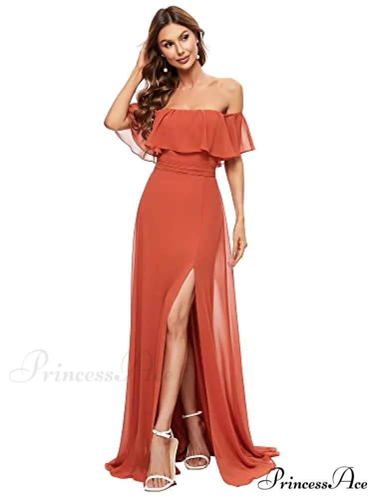 Off Shoulder Ruffle Party Side Split Beach Maxi Dress - Image 4