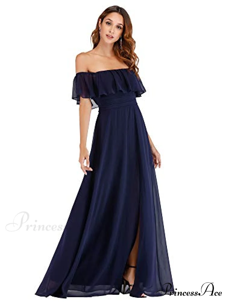 Off Shoulder Ruffle Party Side Split Beach Maxi Dress - Image 5