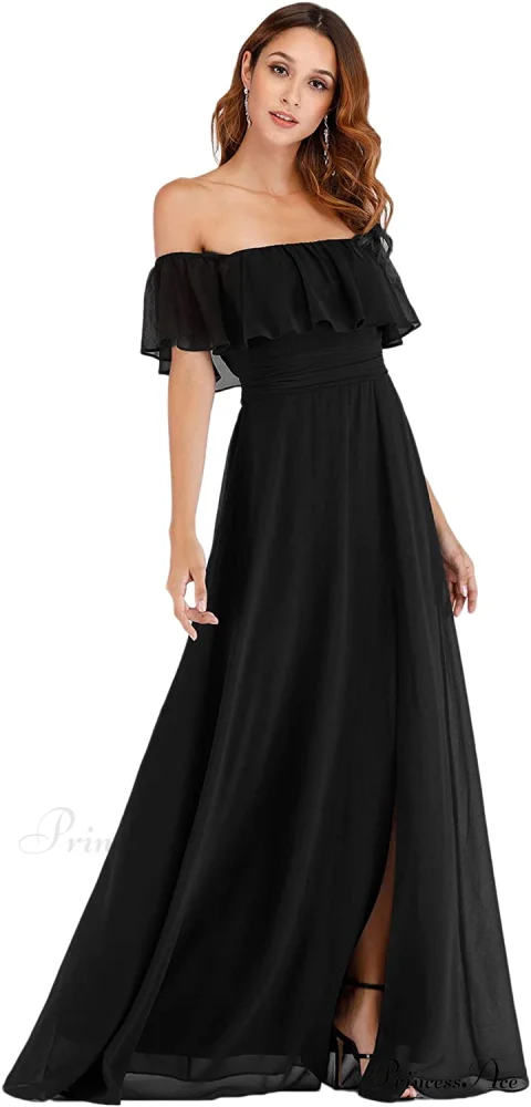 Off Shoulder Ruffle Party Side Split Beach Maxi Dress - Image 6