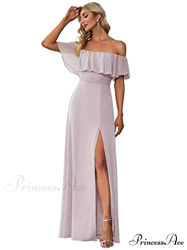 Off Shoulder Ruffle Party Side Split Beach Maxi Dress - Image 8