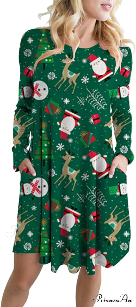 Christmas Print Pullover Flared A Line Dress - Image 4