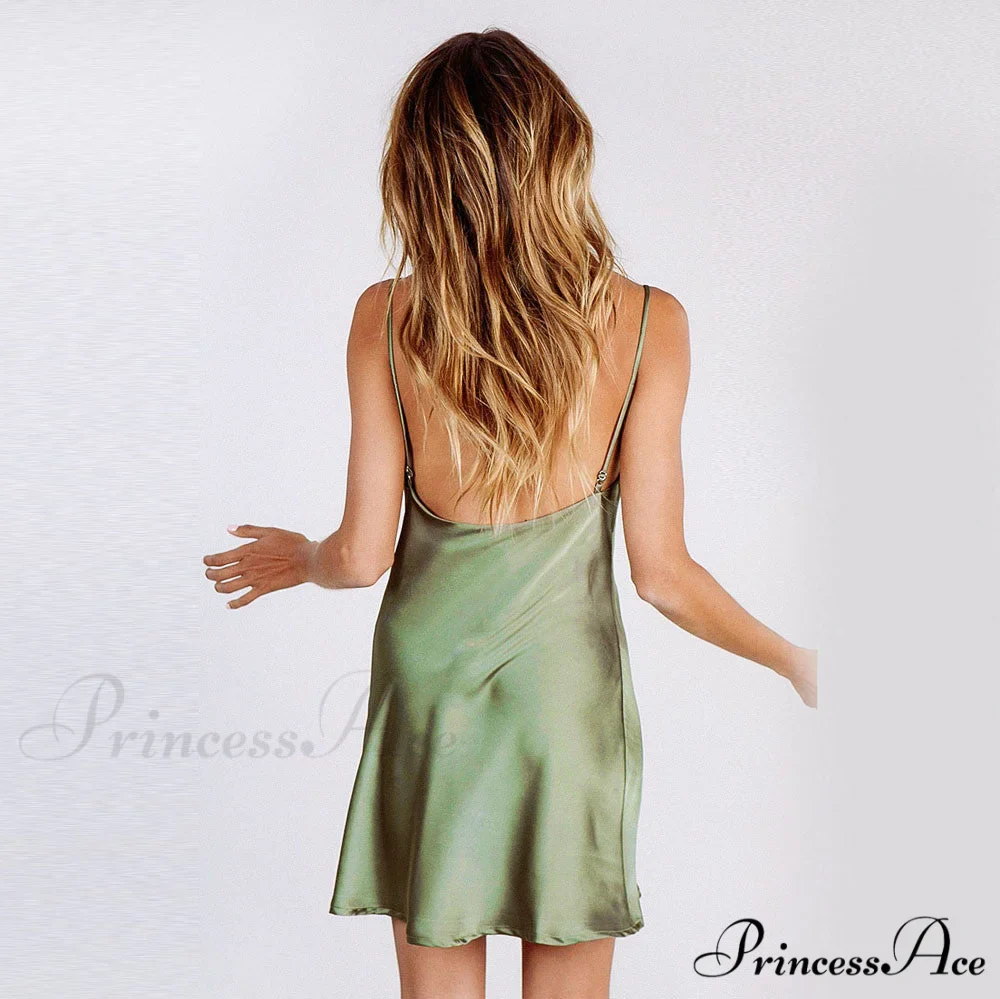 Deep V-Neck Sleeveless Soft Solid Ruffle Bandage Mini Dress - Image 2