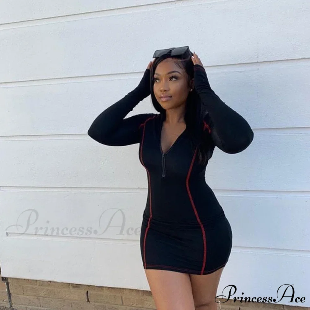 Long Sleeve Casual Skinny Fitness Mini Slim Short Dress - Image 4