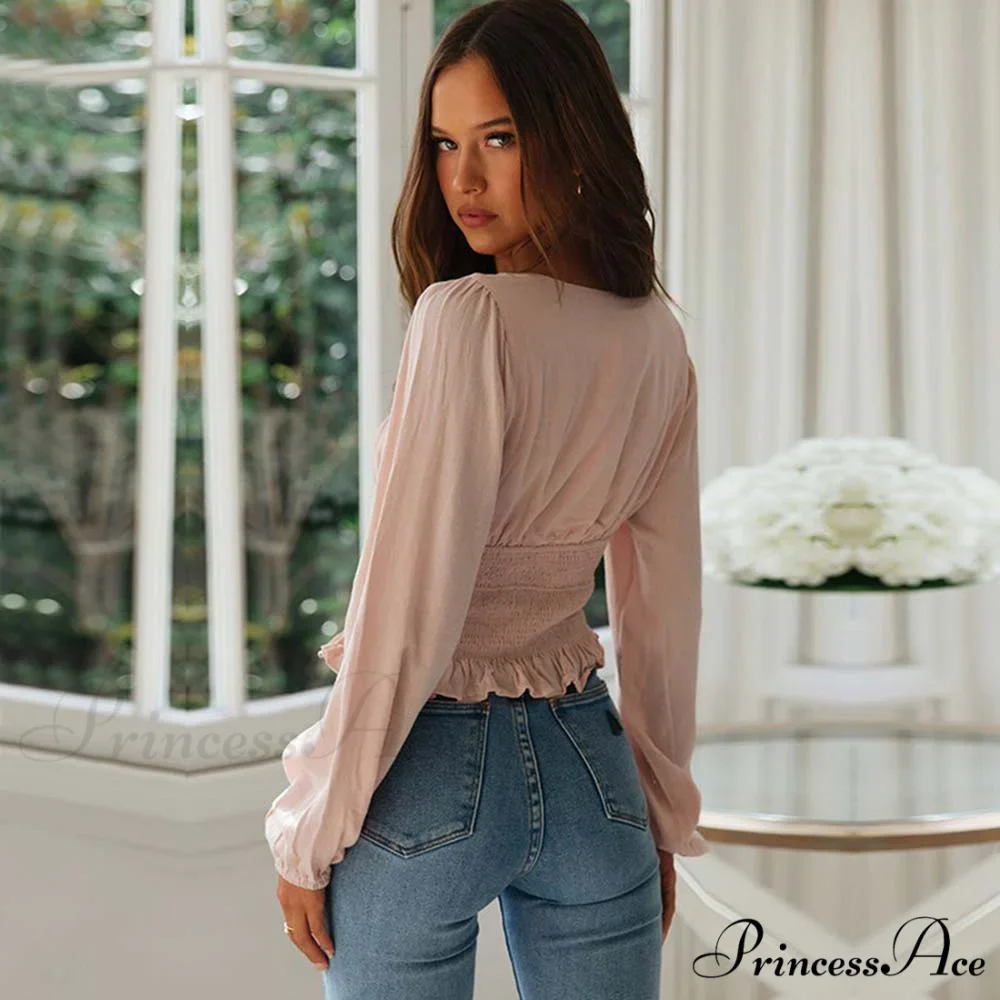 Sleeve Ruffle Pleated Top Blouse - Image 3