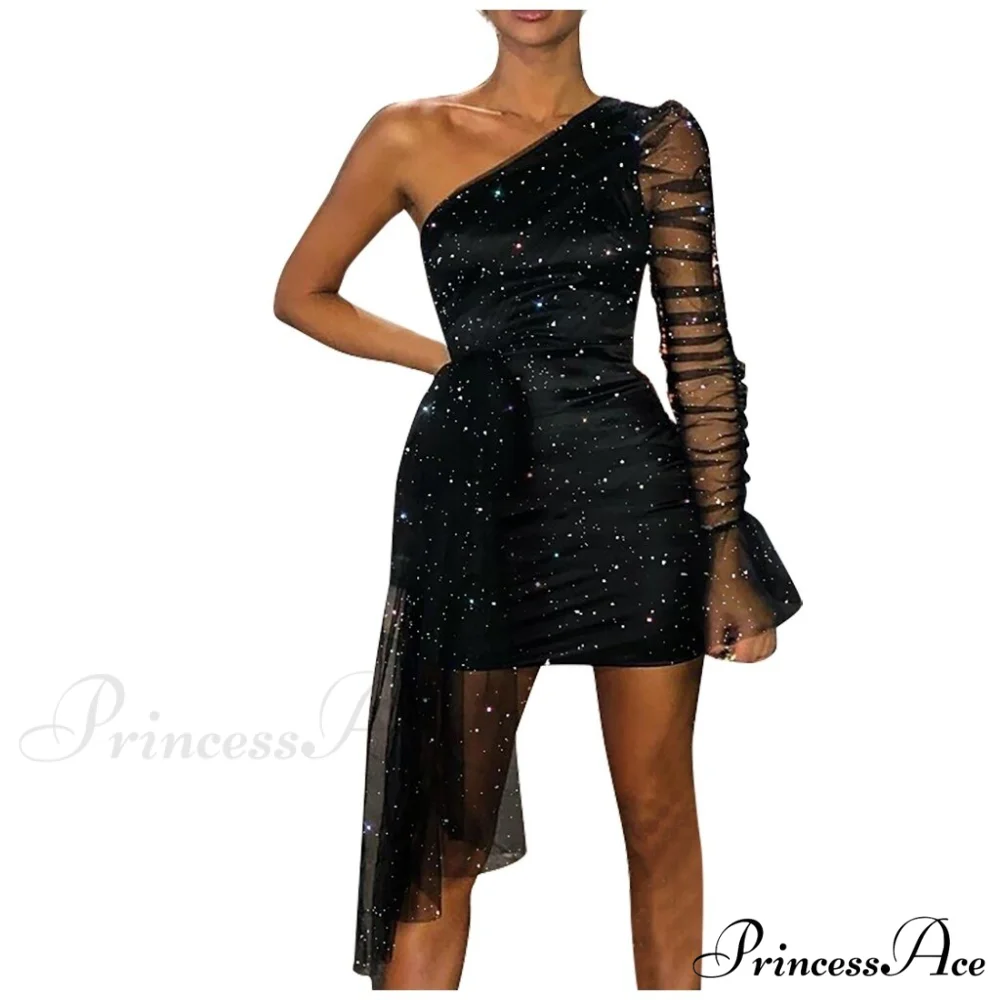 Slim Black Fashion Party New Long Sleeve Tight Club Mini Dress - Image 2