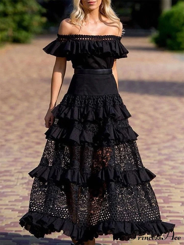 Elegant One-Shoulder Solid Ruffle Long Evening Dress - Image 2