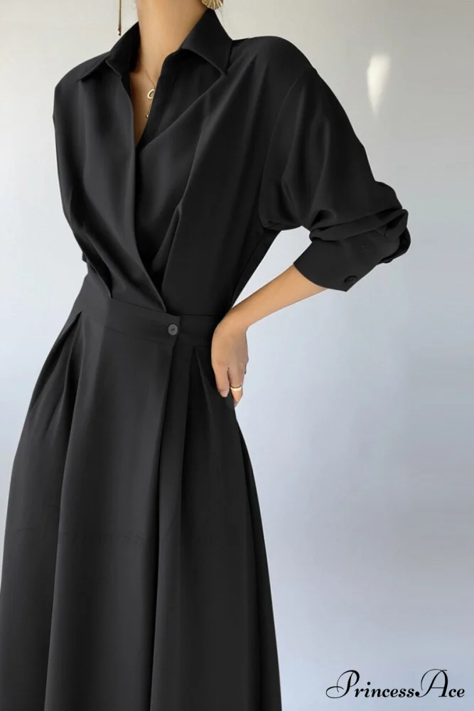 Elegant Casual A-Line Long Sleeve Slim Waist Black Vestidos Dress - Image 2