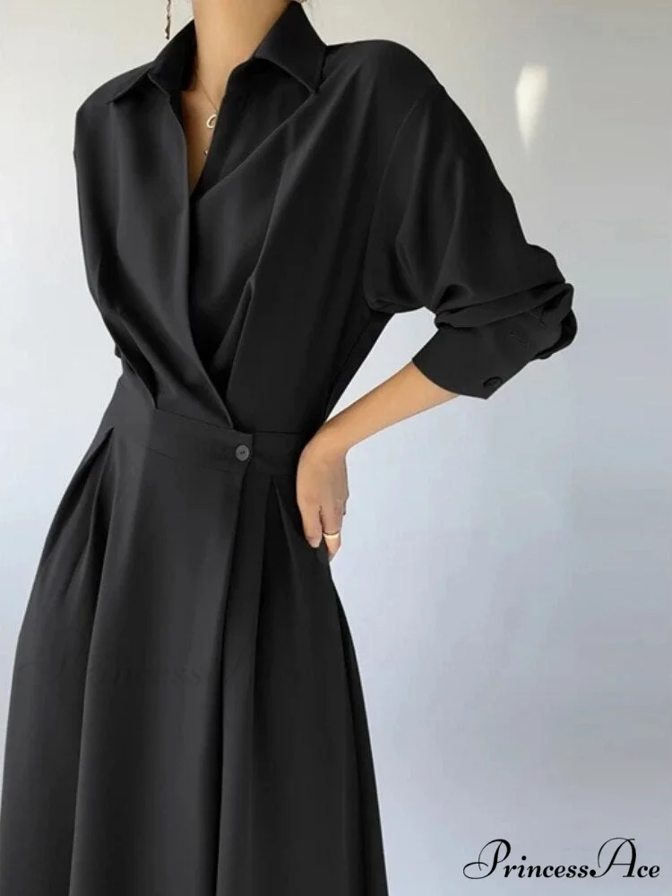 Elegant Casual A-Line Long Sleeve Slim Waist Black Vestidos Dress - Image 3