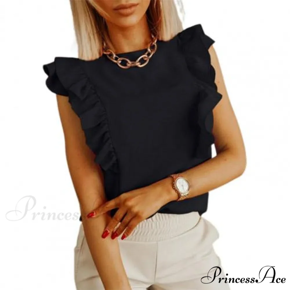 Solid Color Ruffle Sleeveless Backless Elegant Blouse - Image 8