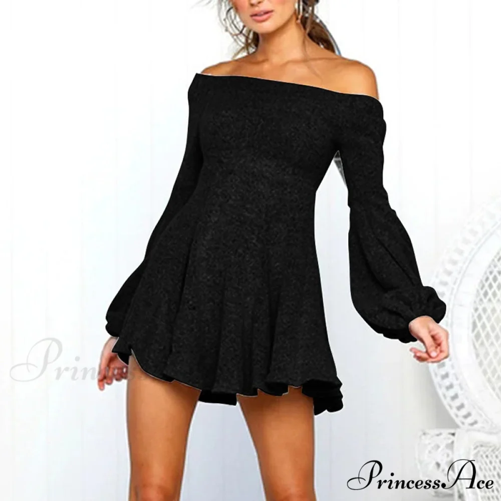 Off Shoulder Long Sleeve Slash Neck Sexy Mini Dress - Image 2