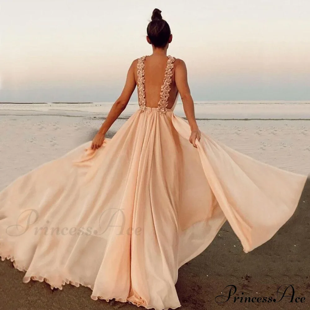 Sleeveless A Line Sexy Backless Elegant Long Vestidos Prom Dress - Image 2