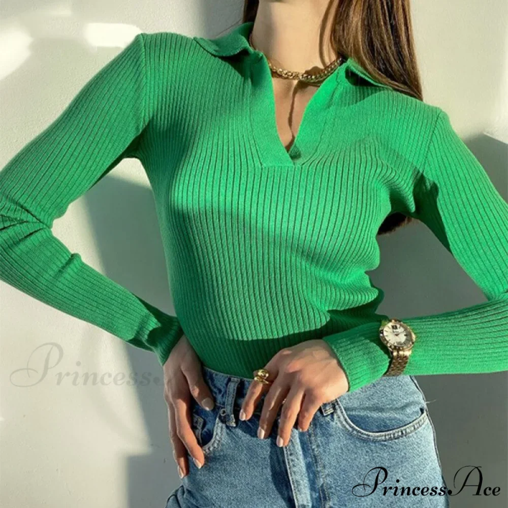 Casual Knitted V Neck Long Sleeve Slim Fit Sweater - Image 5