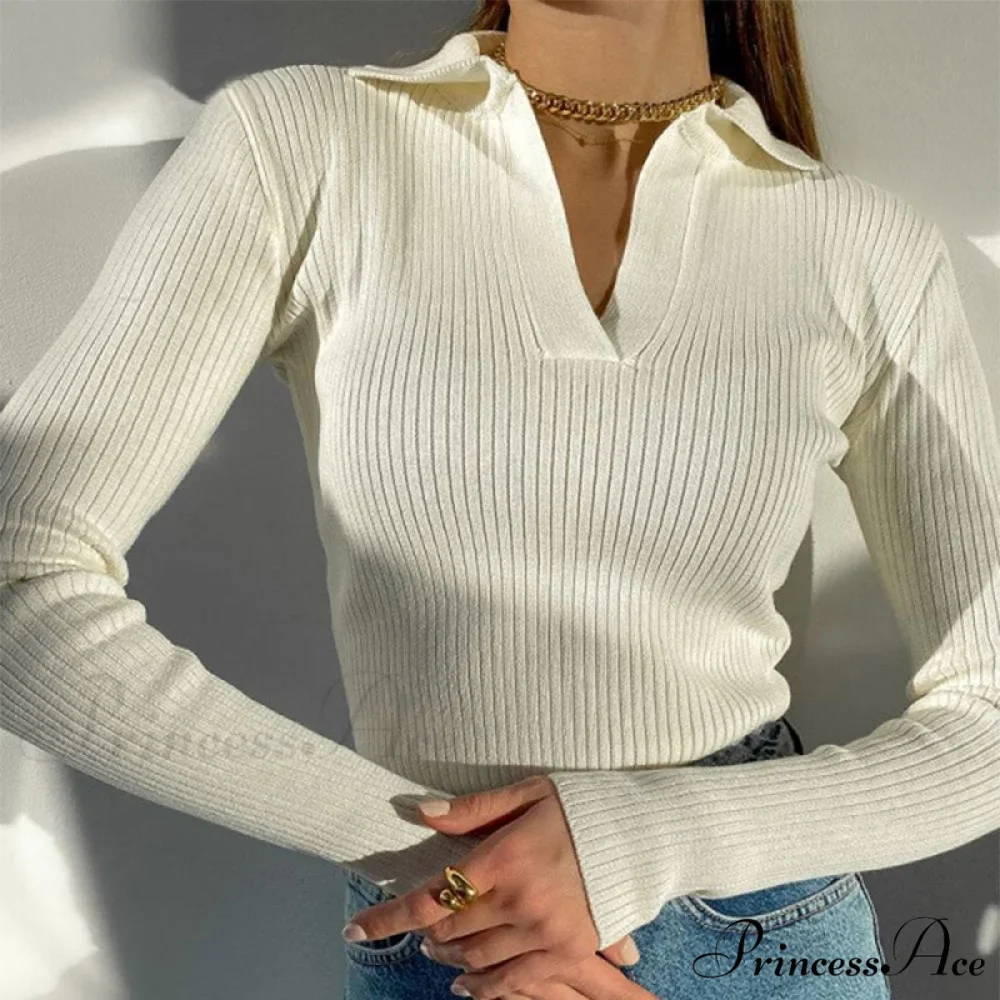 Casual Knitted V Neck Long Sleeve Slim Fit Sweater - Image 8