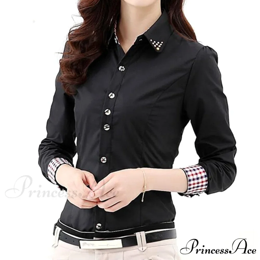 Patchwork Plaid Ladies Office Blouse - Image 3