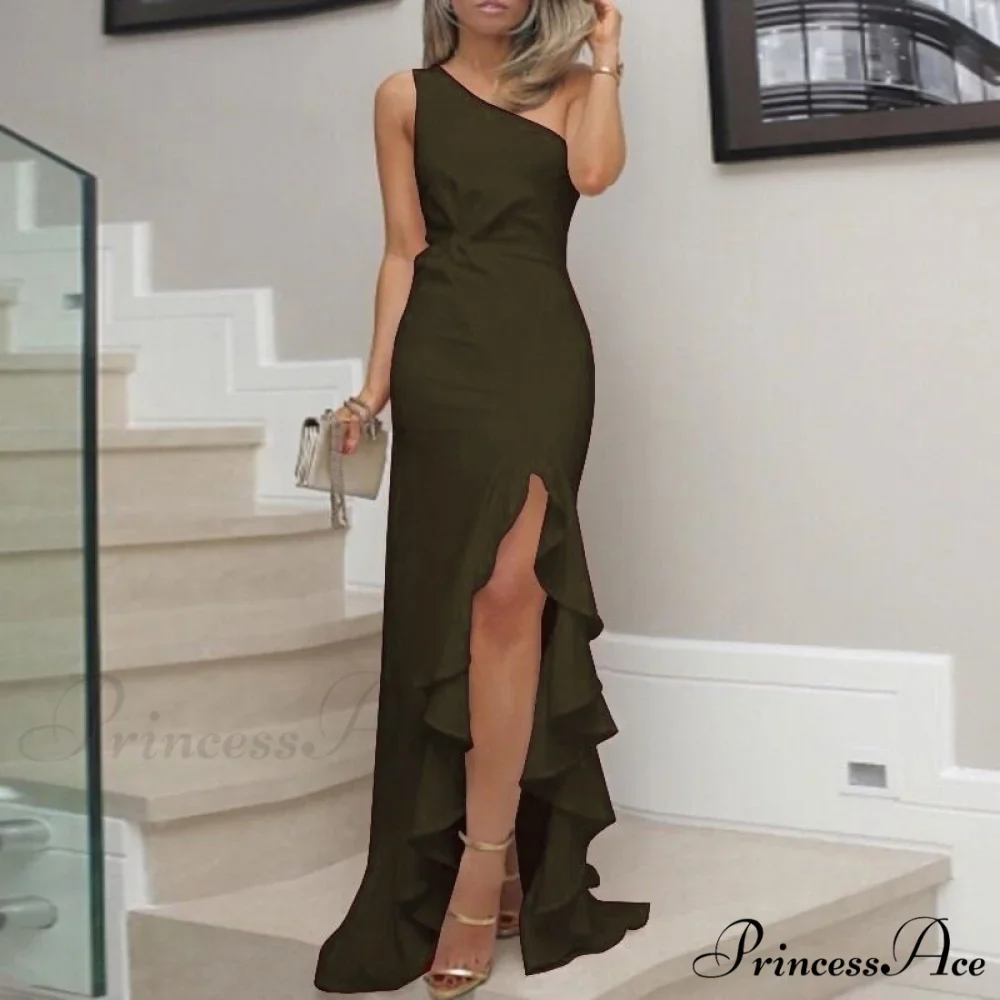 Elegant One Shoulder Bandage Sexy Sleeveless Dress - Image 3