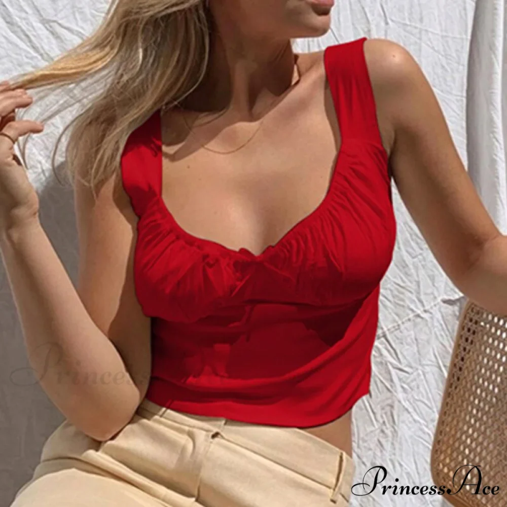 Ruched Tanks Bow Slim Wide Strap Skinny Camis - Image 3