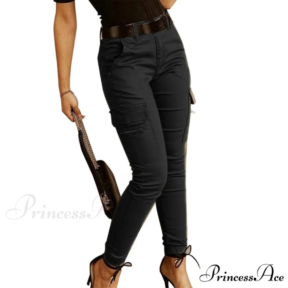Fashion Solid Color Casual Pocket Button Zipper Slim Trousers - Image 4
