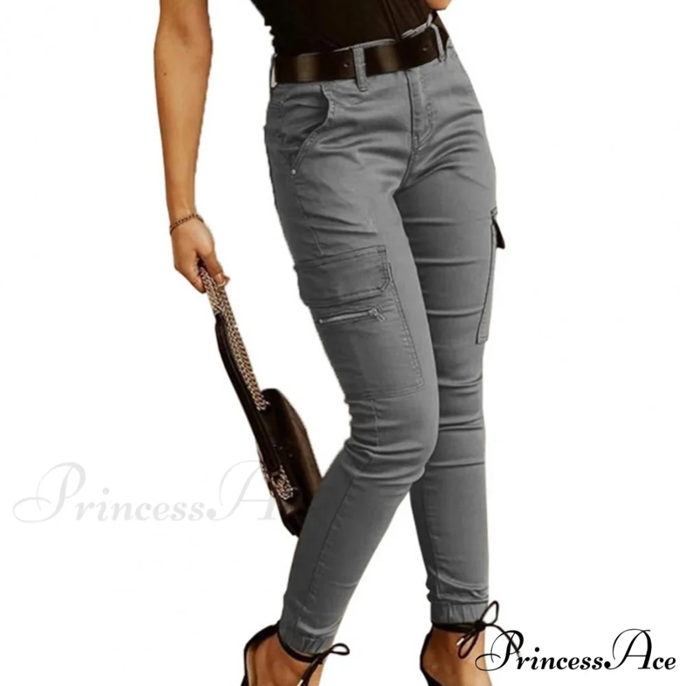 Fashion Solid Color Casual Pocket Button Zipper Slim Trousers - Image 5