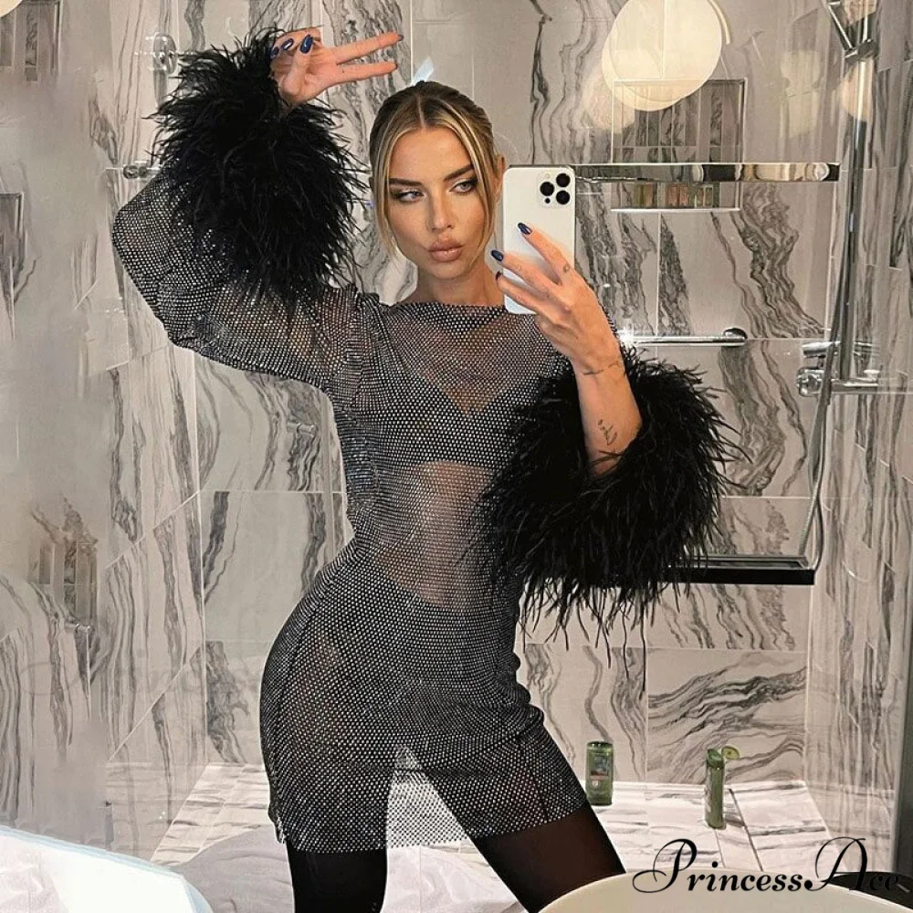 Fashion Tassel See Through Long Sleeve Dress - Image 2