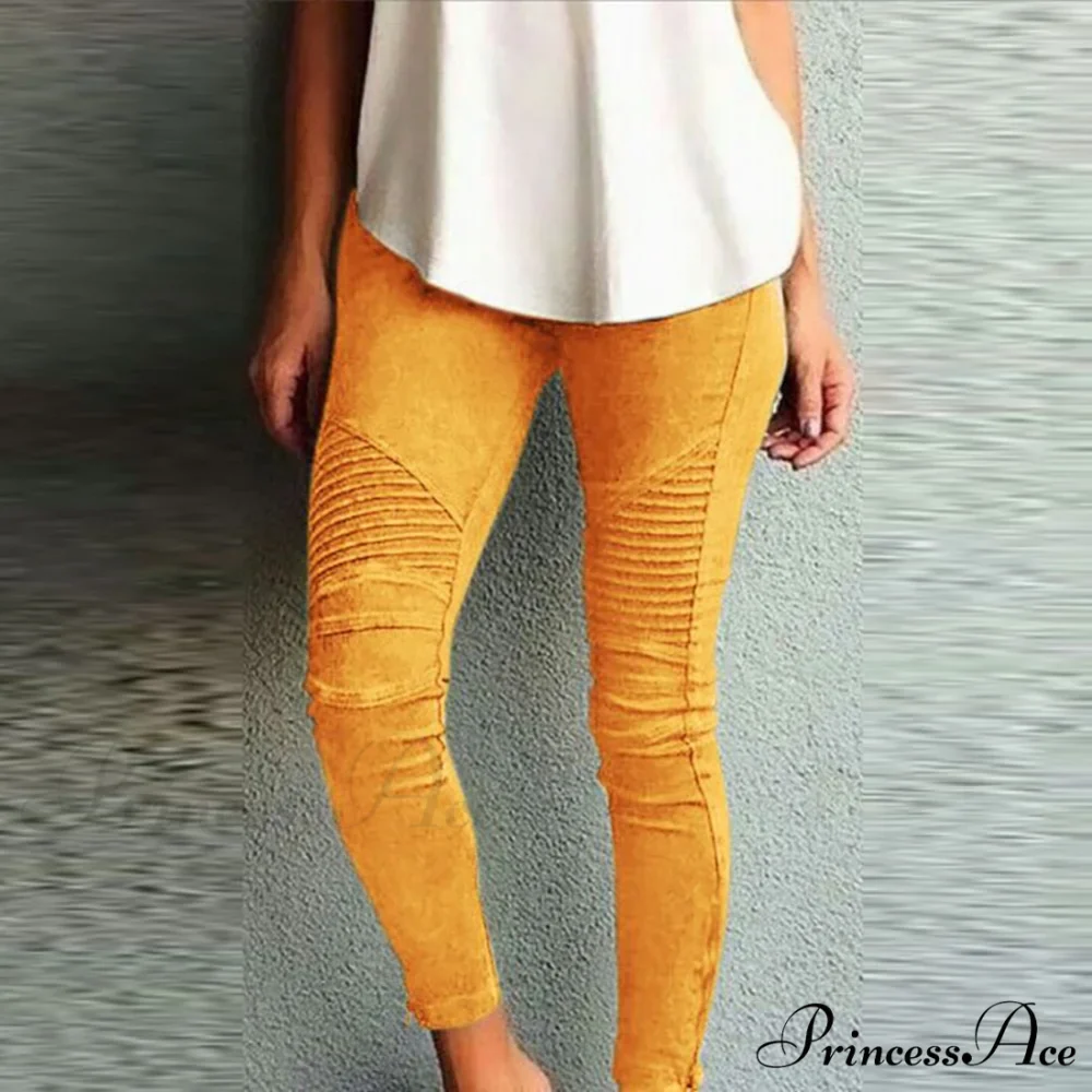 Fashion Solid Color Elastic Waistband Slim Skinny Pencil Pant Trouser - Image 10