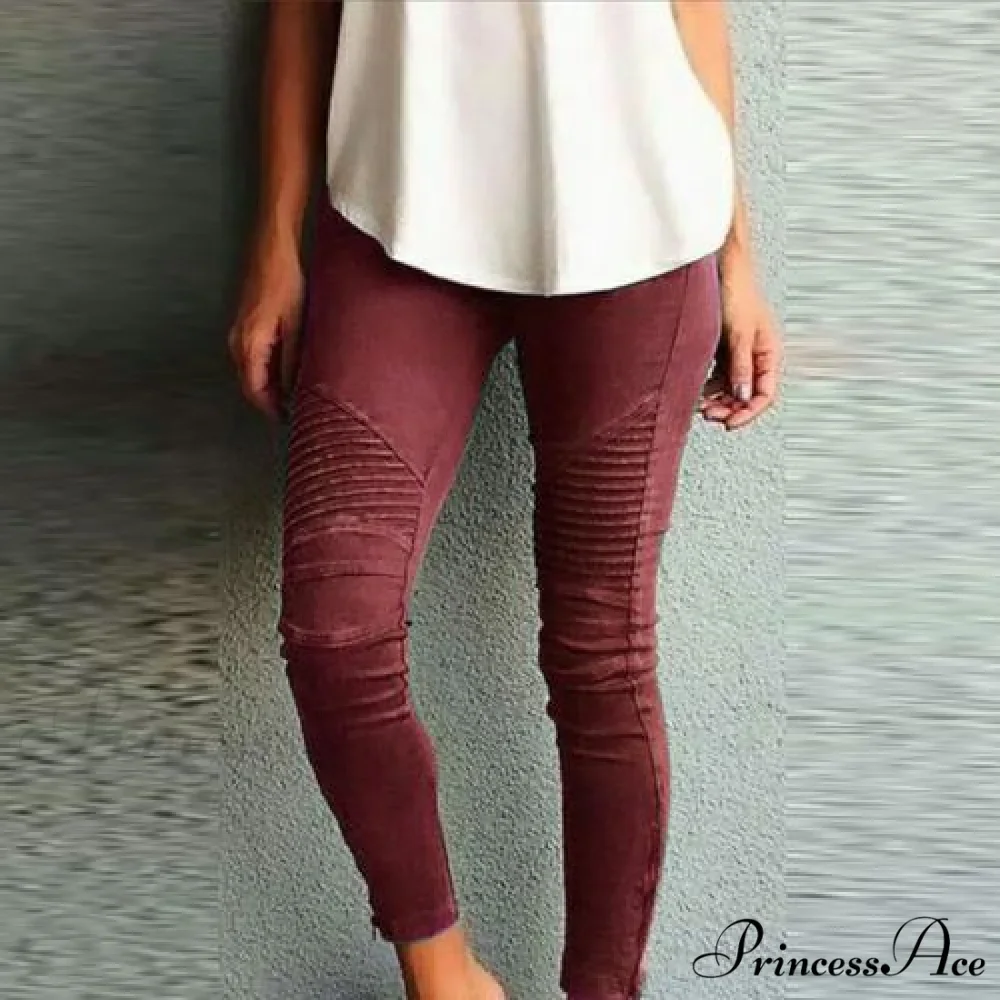 Fashion Solid Color Elastic Waistband Slim Skinny Pencil Pant Trouser - Image 12