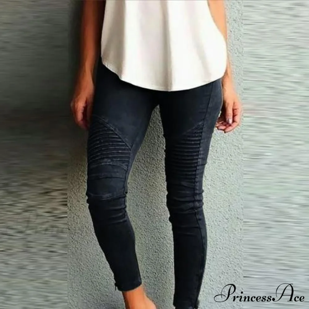 Fashion Solid Color Elastic Waistband Slim Skinny Pencil Pant Trouser - Image 2