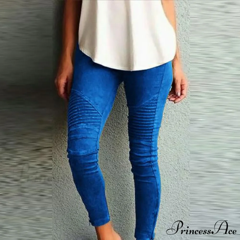 Fashion Solid Color Elastic Waistband Slim Skinny Pencil Pant Trouser - Image 3