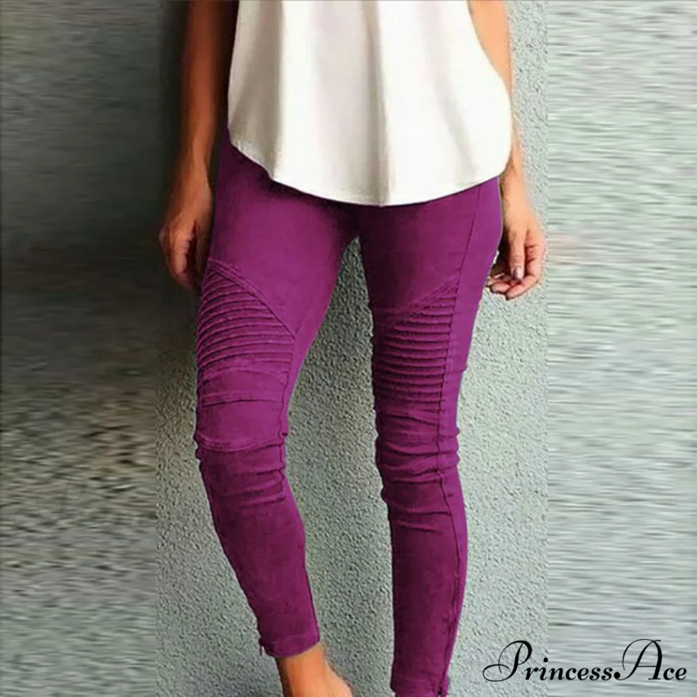 Fashion Solid Color Elastic Waistband Slim Skinny Pencil Pant Trouser - Image 4
