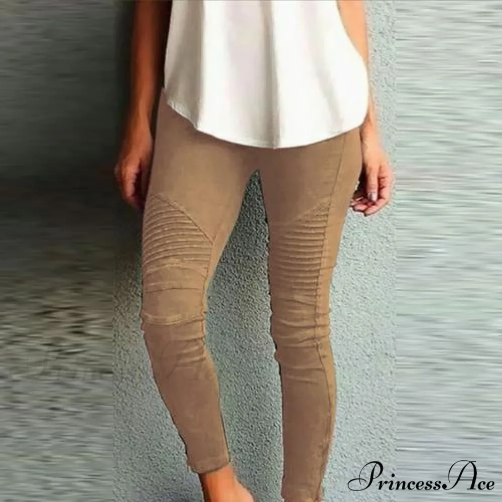 Fashion Solid Color Elastic Waistband Slim Skinny Pencil Pant Trouser - Image 7