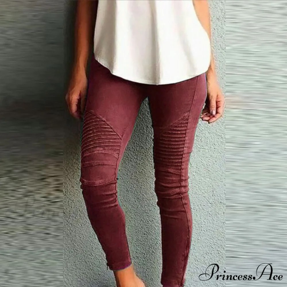 Fashion Solid Color Elastic Waistband Slim Skinny Pencil Pant Trouser - Image 8