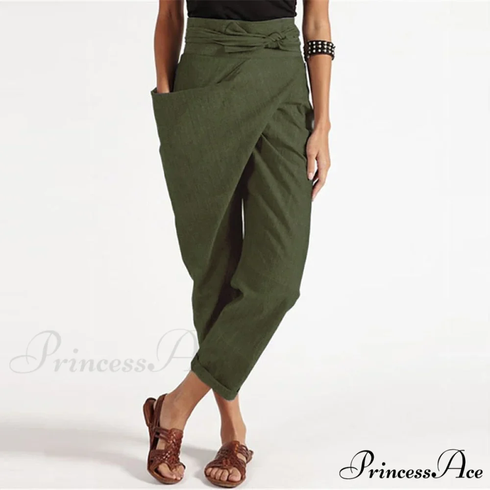 Irregular Lacing Cropped Casual Solid Color Trousers - Image 4