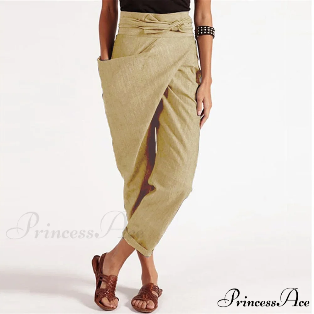 Irregular Lacing Cropped Casual Solid Color Trousers - Image 5