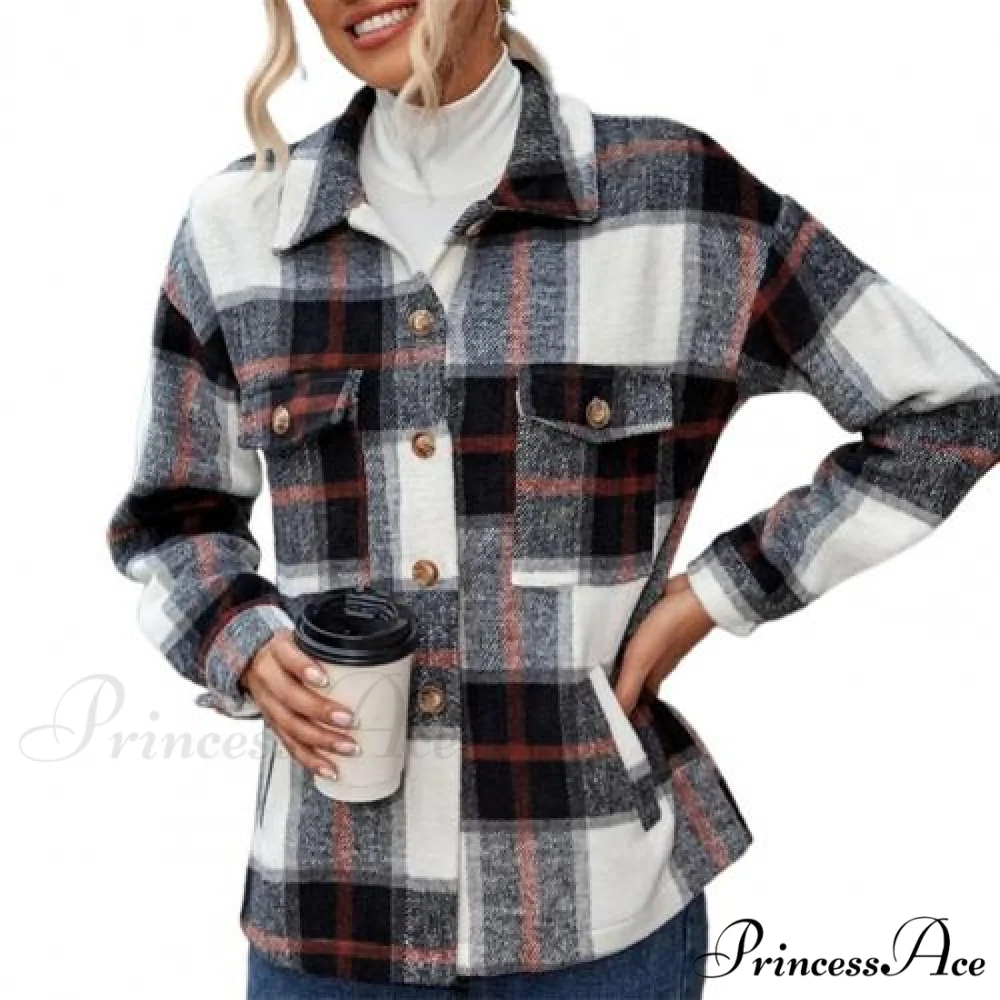 Skin-Touch Winter Thick Trendy Plaid Print Buttons Casual Coat - Image 4