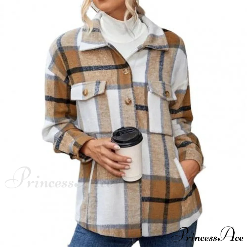 Skin-Touch Winter Thick Trendy Plaid Print Buttons Casual Coat - Image 6