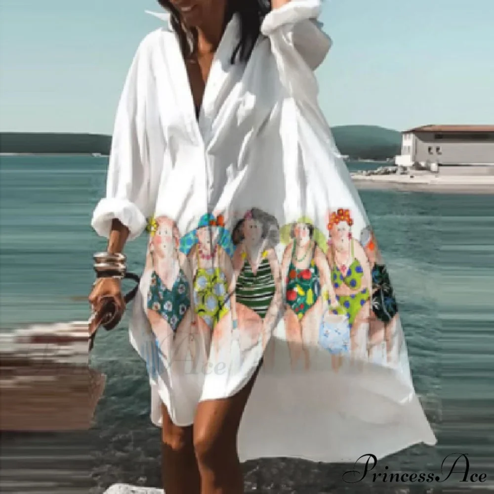 Print V-neck Long Sleeve Loose Dress - Image 6