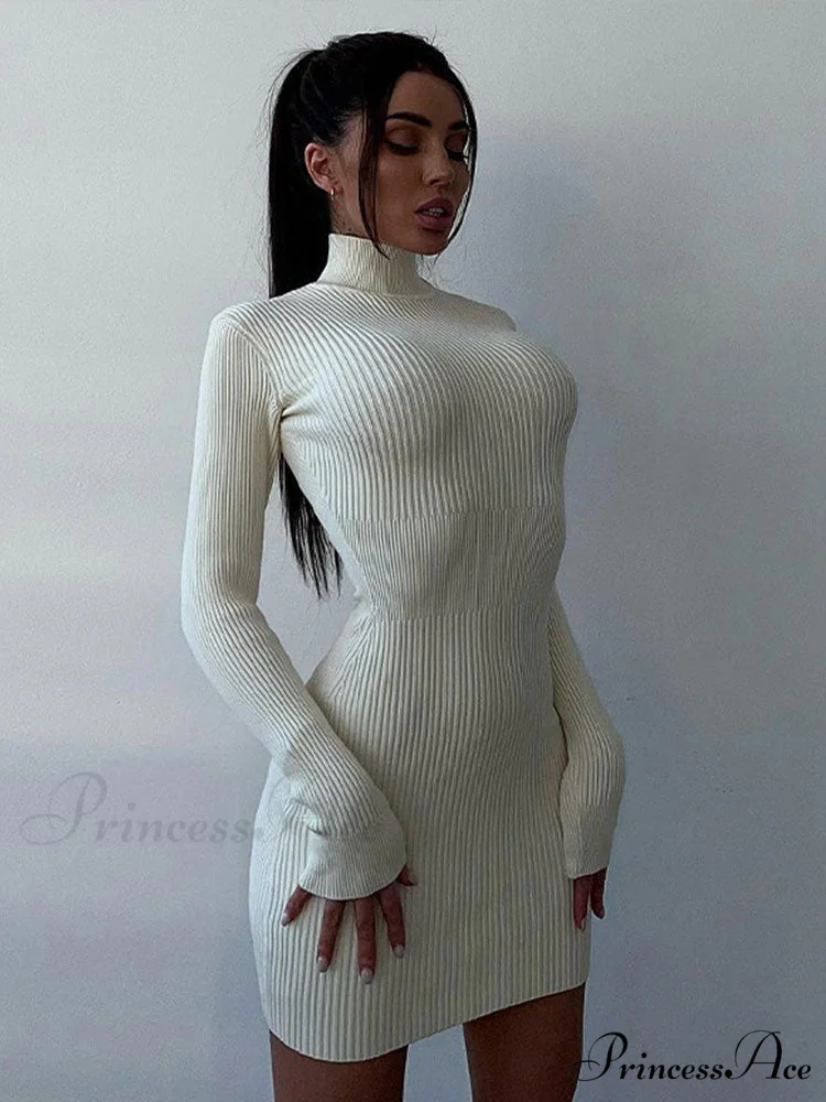 Elegant Solid Bodycon Long Sleeve Sweater Dress - Image 2