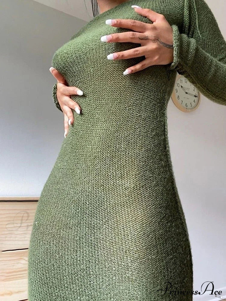 New Knitted Bodycon Fairy Grunge Casual Fashion Maxi Dress - Image 4